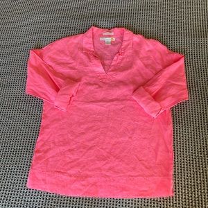 C&C California 100% linen shirt neon pink V-neck S
